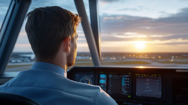 Pilot at Sunset Cockpit