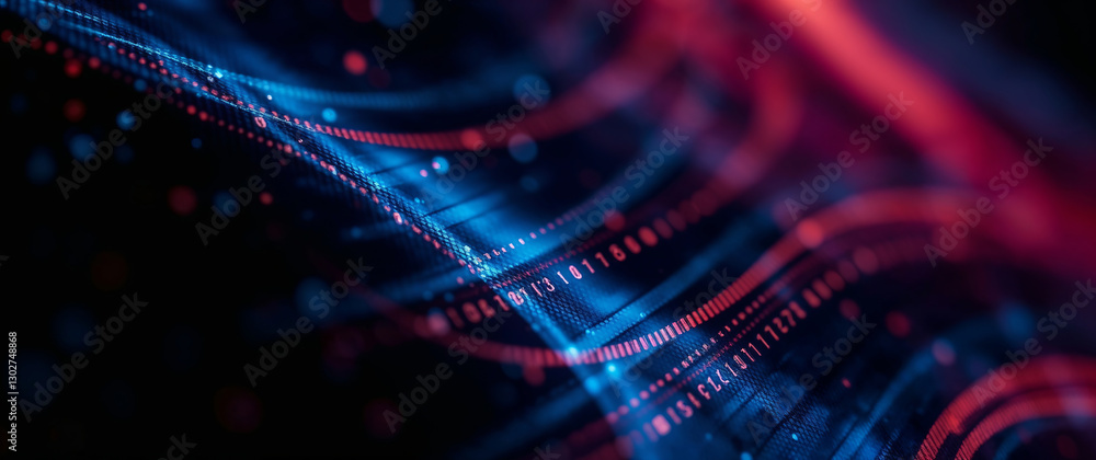 Poster Futuristic data stream flowing with binary code in cyberspace