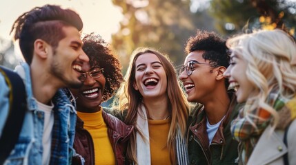 Happy Multicultural Friends Laughing Outdoors