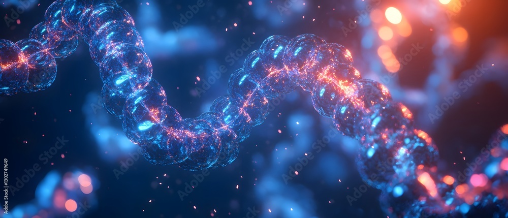 Poster a vibrant, microscopic view of molecular structures illuminated with colorful lights, showcasing the