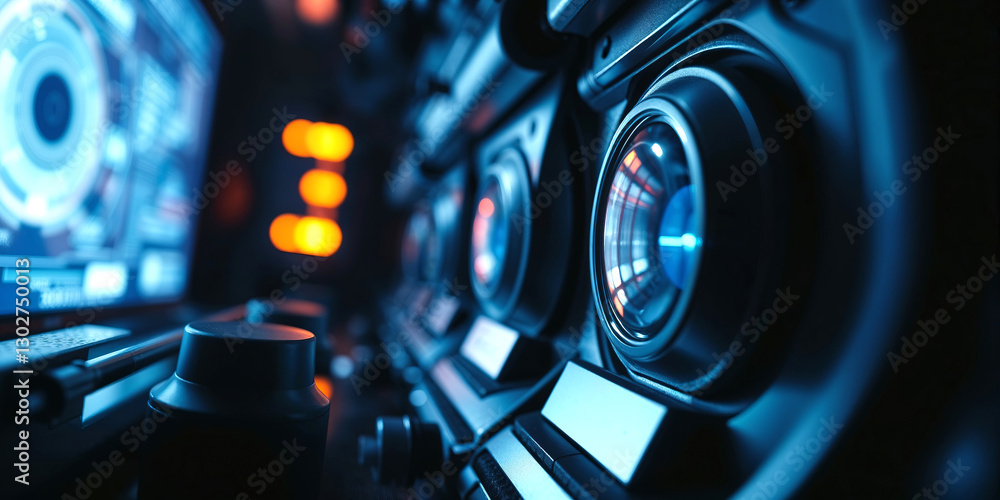 Aufkleber futuristic control panel with gpu afterheat displaying on monitor screen