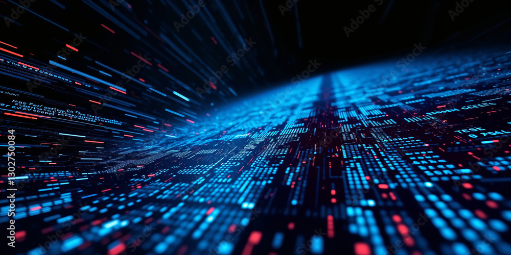 Leinwandbilder digital data stream flowing through cyberspace with binary code and lines of programming code