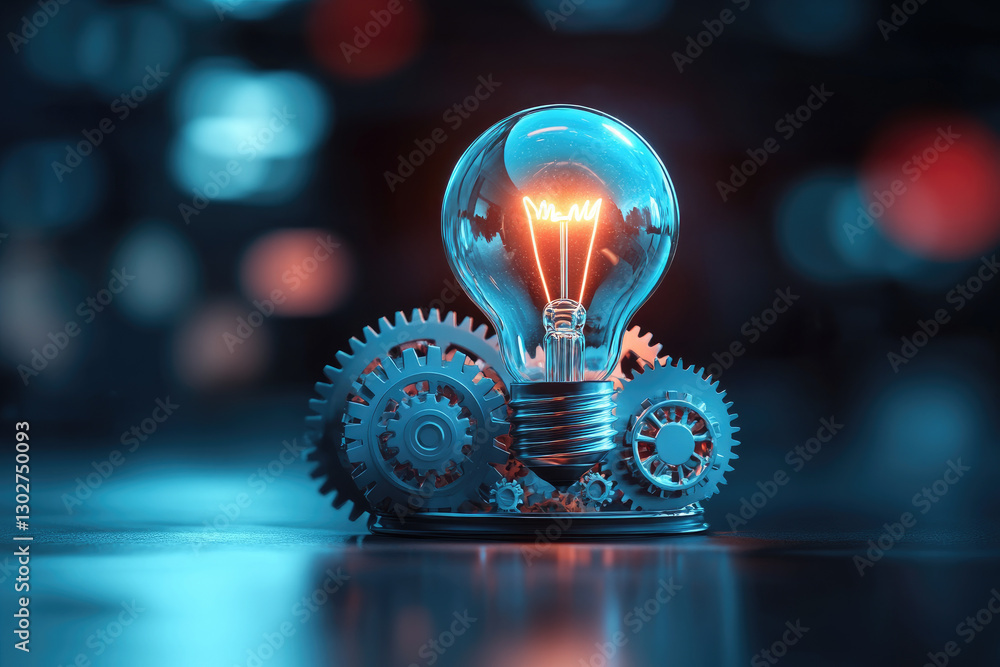 Aufkleber illuminating creativity conceptual art of a glowing lightbulb merging with abstract gears in a colla