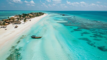 Fototapeta premium Aerial View of Tropical Beach with Turquoise Water