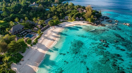 Aerial View of Tropical Beach with Turquoise Water