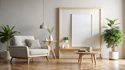 Fototapeta premium Scandinavian Living Room Blank Poster Mockup - High Resolution Stock Photo
