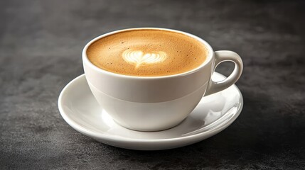 Obraz premium Cup of coffee resting on a saucer with a smooth surface and warm tones captured in natural lighting