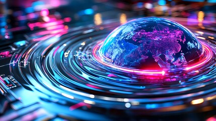 Global Network, Futuristic Earth, Tech Sphere - Neon colors