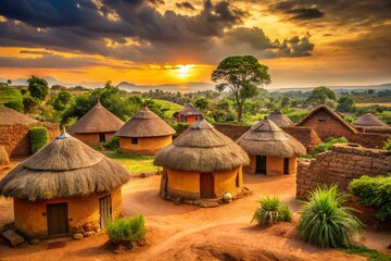 Fototapeta premium Sepia-toned Architectural Photography of Northern Uganda: Gulu, Lira, Kitgum, and Arua