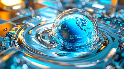 Global Water Crisis: Earth in Glass Orb - Environmental awareness