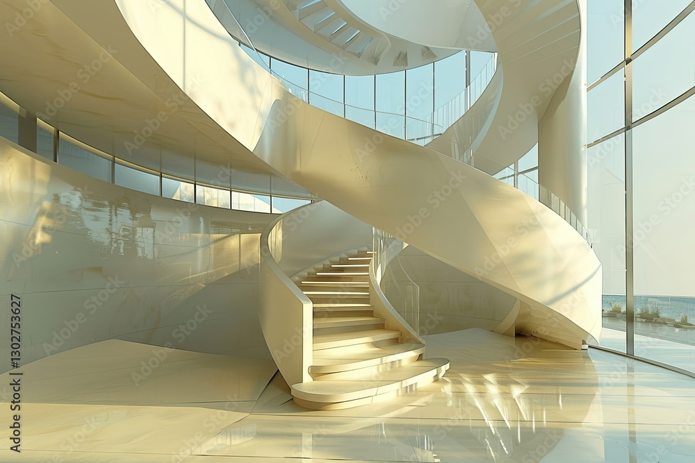 Poster integrate a statement staircase design such as a floating or spiral staircase