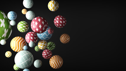 Abstraction Illustration. Multicoroled Spheres on a Dark Background. 3d Render Illustration. Illustration for Advertising.