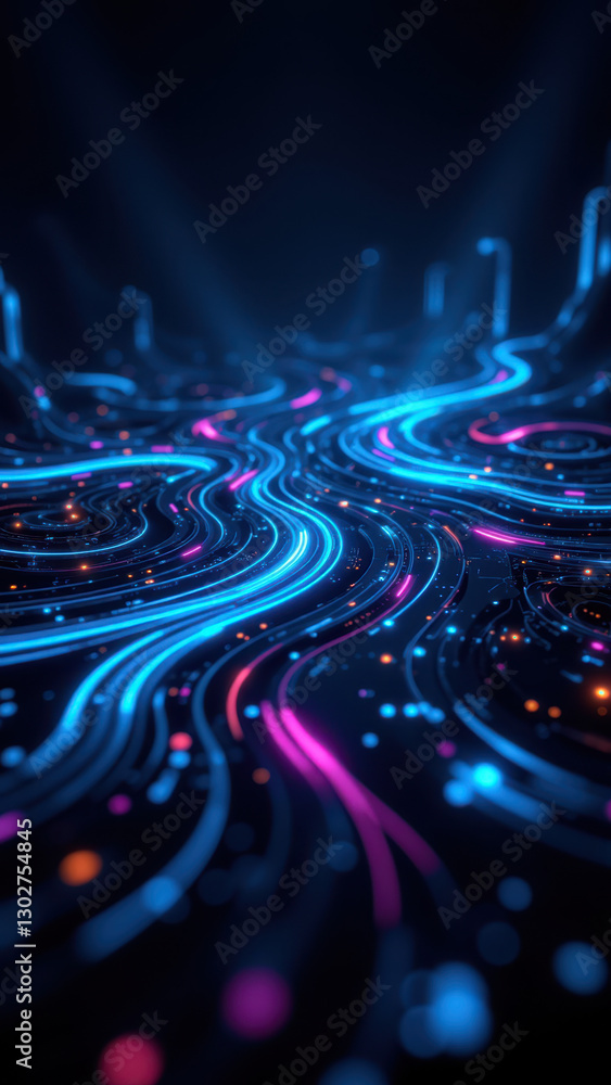 Poster this digital art piece features swirling clouds of colored lines representing ci/cd pipelines with a