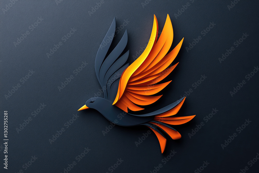 Poster symbolic startup logo design a bird taking flight surrounded by flames representing strategy fire an