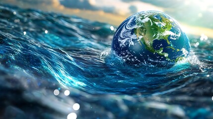 Earth in Ocean: Climate Change Concept - Environmental awareness