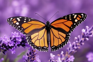 Fototapeta premium Monarch butterfly perched on lavender.