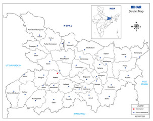Bihar District Map Outline &ndash; High-Quality Vector for Commercial Use