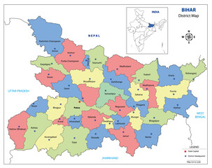 Fototapeta premium Bihar State Outline with District Borders 
