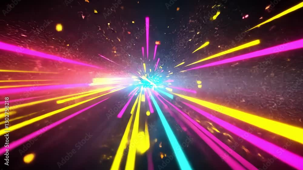 Poster vibrant abstract design featuring colorful light rays that create dynamic and energetic background, 