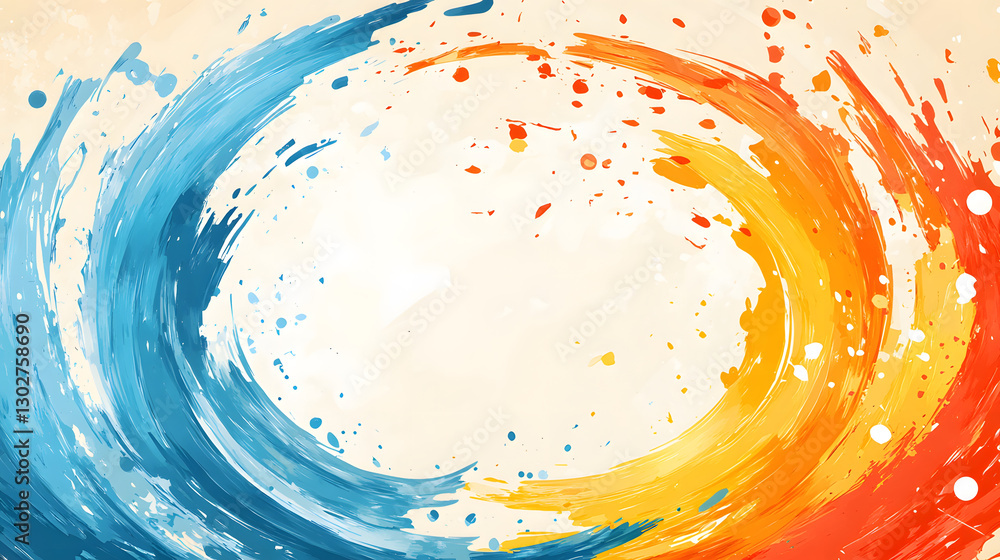 Poster colorful swirling paint strokes with an empty center for text or images