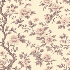 Elegant Seamless Floral Pattern with Pink Roses and Beige Background