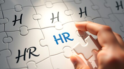 Human Resources Concept &ndash; HR Puzzle with Recruiting, Training, Employment, and Skill Development

