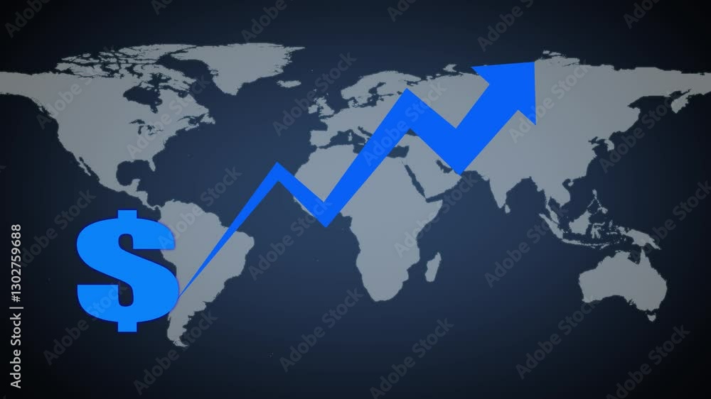 Poster animated of global growth with dollar graph concept. success business growth dollar graph. business 
