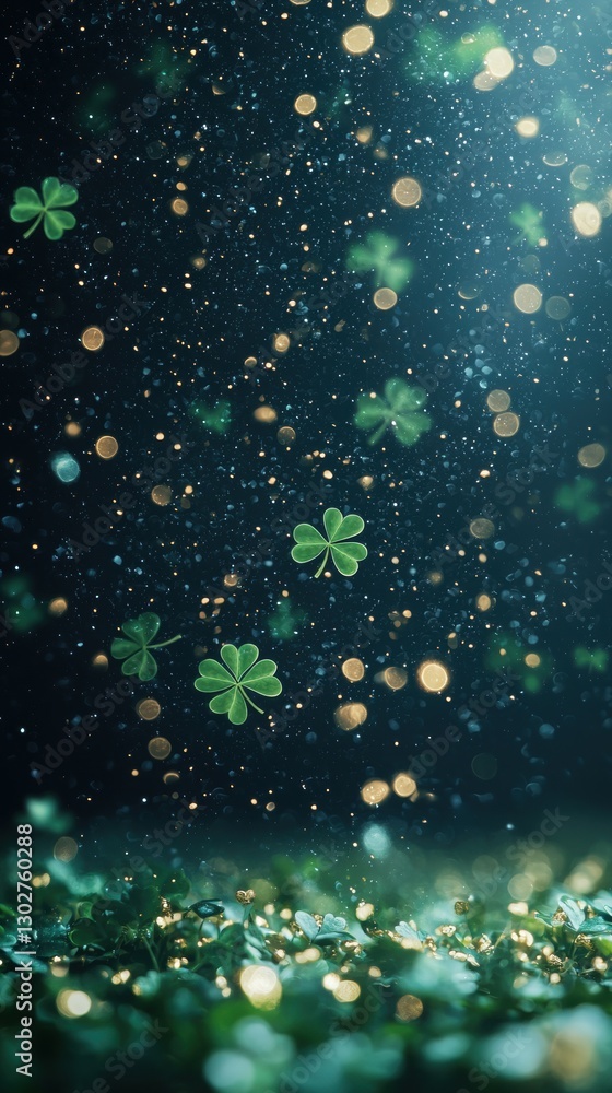 Poster stylish st. patrick's day card template with green clover and sparkling background design