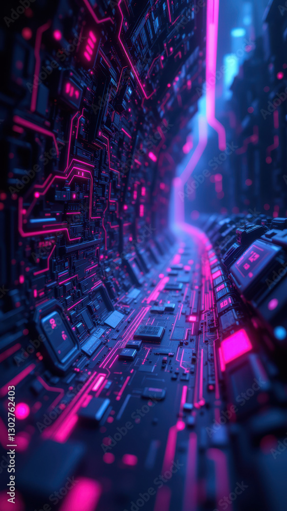 Aufkleber a futuristic ci/cd pipeline with neon lights, illustrating devops concepts.