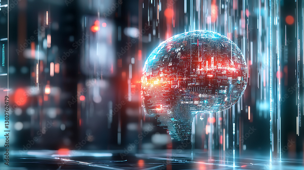 Poster exploring artificial intelligence concepts digital realm visual art futuristic environment abstract 