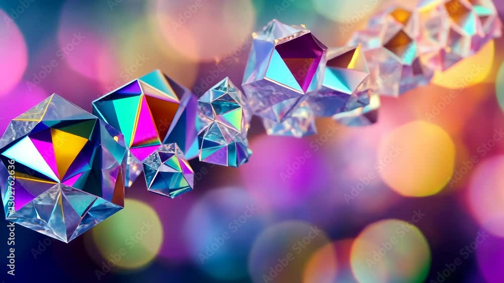 Poster geometric crystal shapes in vibrant colors create a mesmerizing visual display