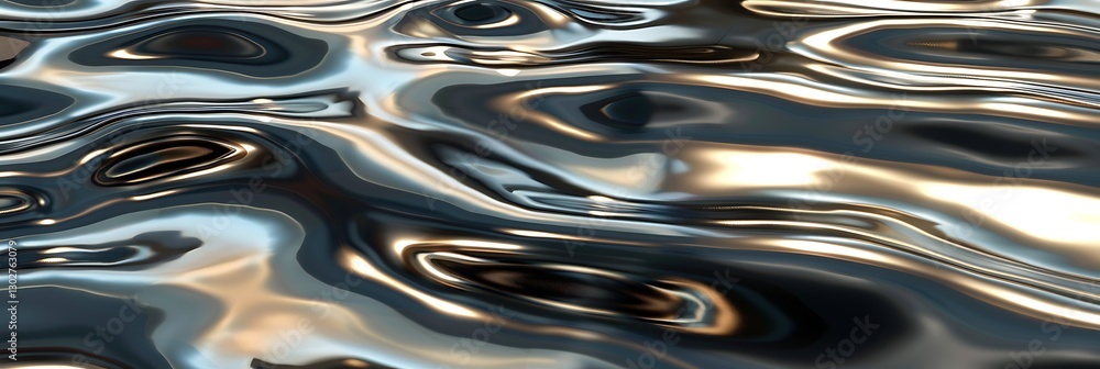 Poster abstract liquid metal texture with flowing waves and reflections. shiny and dynamic surface with sil