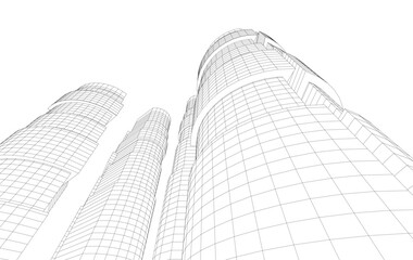 Fototapeta premium Abstract Architectural Wireframe of Modern Skyscrapers - 3D Perspective View