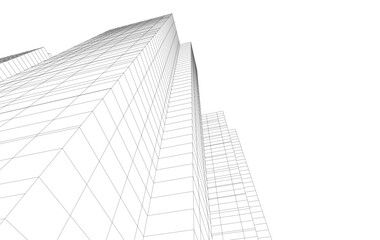 Fototapeta premium Abstract Architectural Wireframe of Modern Skyscrapers - 3D Perspective View