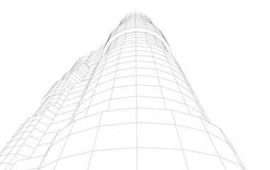 Fototapeta premium Abstract Architectural Wireframe of Modern Skyscrapers - 3D Perspective View