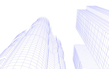 Fototapeta premium Abstract Architectural Wireframe of Modern Skyscrapers - 3D Perspective View