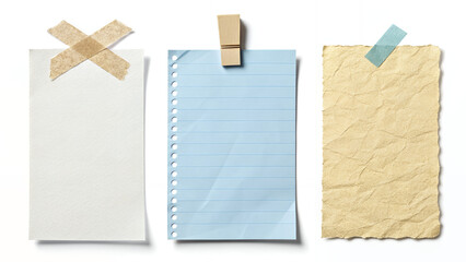 Fototapeta premium Paper Collection: Textured Notes with Tape and Clip.