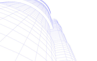 Fototapeta premium Abstract Architectural Wireframe of Modern Skyscrapers - 3D Perspective View
