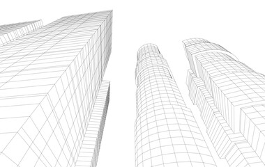 Fototapeta premium Abstract Architectural Wireframe of Modern Skyscrapers - 3D Perspective View