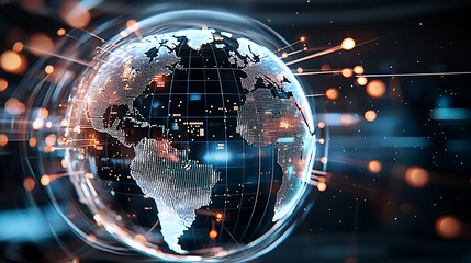 Obraz premium Global digital connectivity revolution virtual environment graphic design futuristic viewpoint technology impact