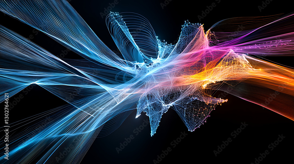 Poster dynamic abstract light waves digital art modern visualization colorful spectrum high-tech environmen