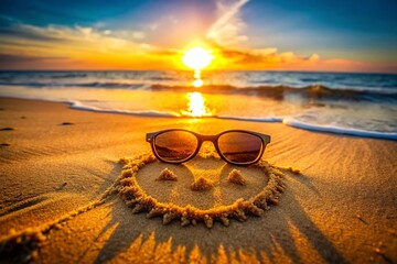 Smiling Sun Face Sunglasses Beach Sand Summer Vacation Travel Fun