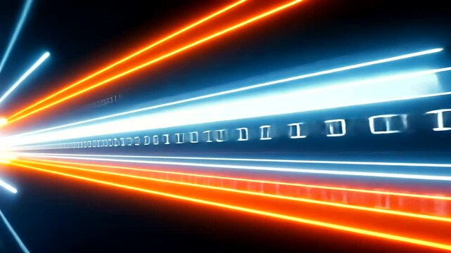 Digital data streams converge, futuristic tunnel, binary code, technology background, website banner