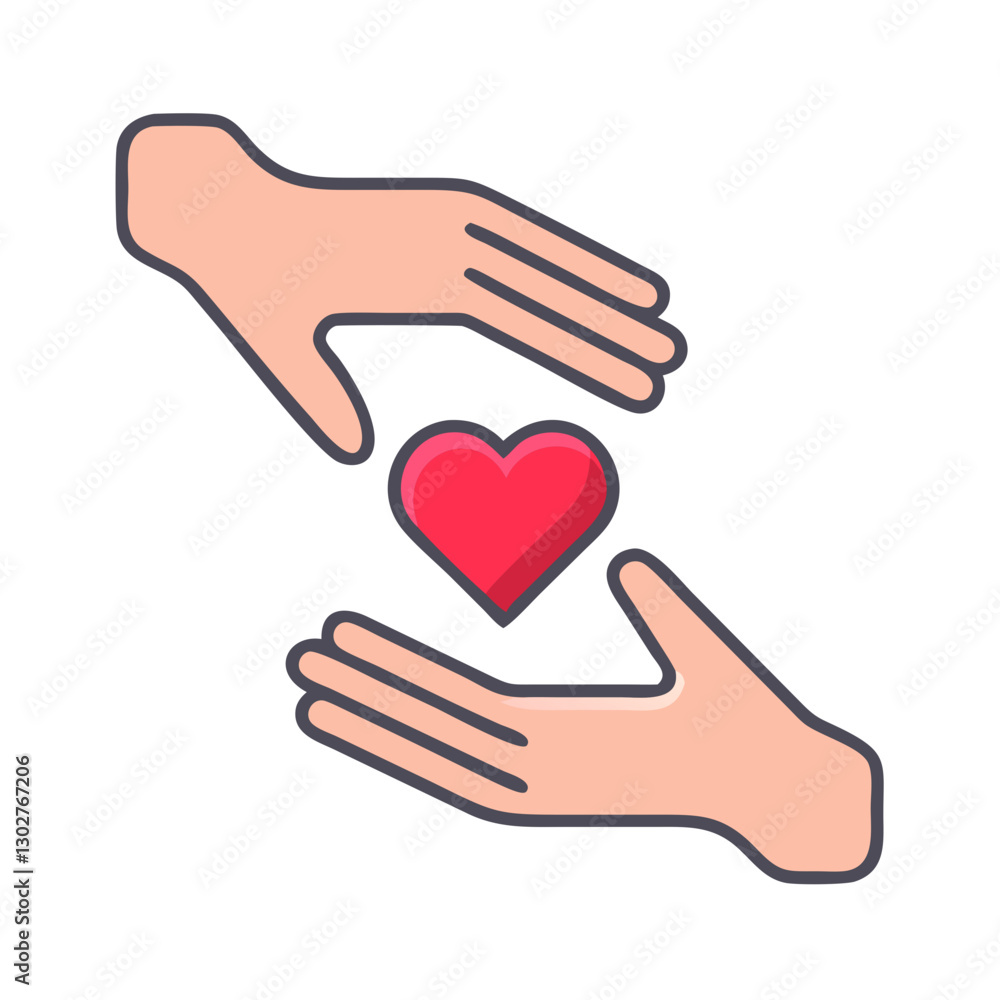 Aufkleber caring hands create a protective space for a heart symbol in a vector icon design representing love 