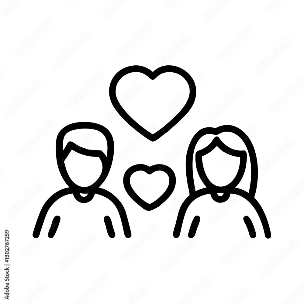 Poster couple enjoying a date with heart symbols representing love and connection in a modern vector style
