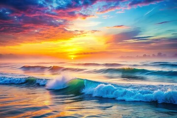 Obraz premium Serene Misty Morning Ocean, Coastal Calm, Seascape at Dawn