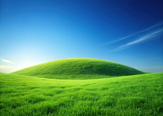 Obraz premium Serene Rolling Green Hill Under Clear Blue Sky - Minimalist Landscape Stock Photo