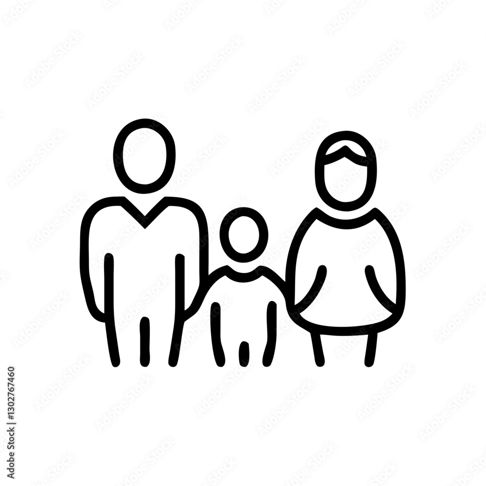 Aufkleber family portrait featuring three members in a minimalist vector design style, conveying unity and tog