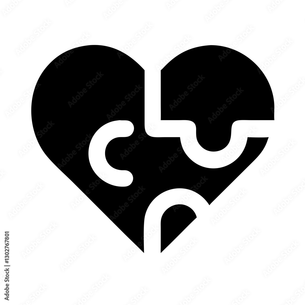 Poster heart puzzle icon design featuring interconnected pieces in black and white suitable for various app