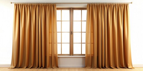 Soft Brown Curtains, Morning Sunlight Bedroom Background - Cozy Home Interior Stock Photo